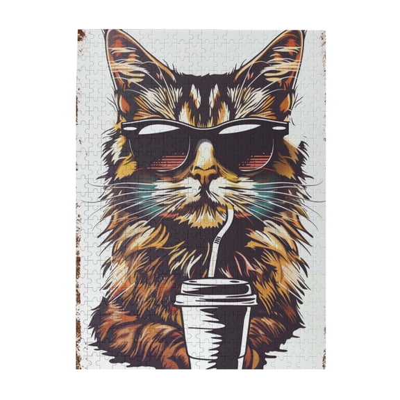 500 pcs Cat drinking beverages puzzles for adults 500 pieces,500 Piece Jigsaw Puzzle for Adults Challenging Puzzle Perfect for Game Nights,Stunning Artwork of Cat drinking beverages Wooden Puzzle