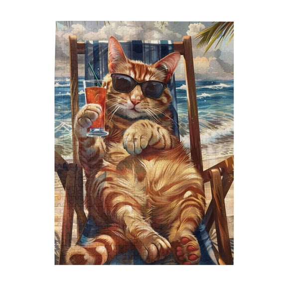 500 pcs Cat's Vacation time Wooden Puzzles 500 Piece,Vibrant Colors,Unique & Beautiful Design,Fun Cat's Vacation time Puzzle,Gift for Cat Lovers,Stress relieving pleasure,Challenging Brain Exercise