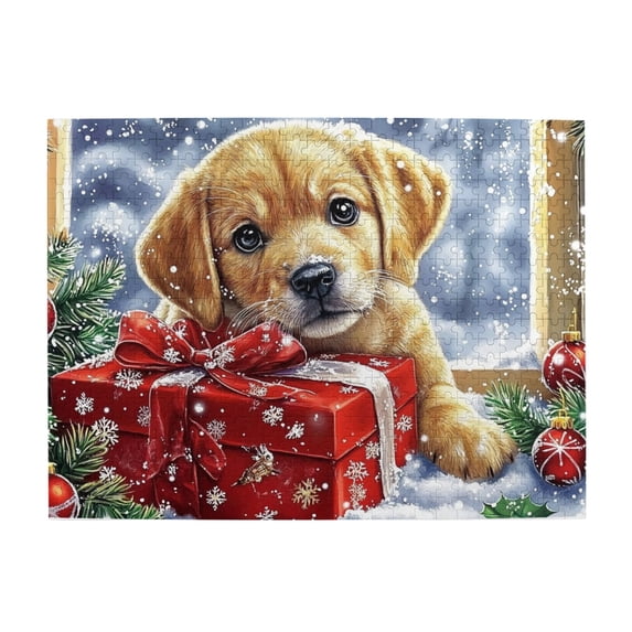 500 pcs Christmas gift & puppy Craft Wooden puzzles for adults 500 pieces,Unique Artwork for Adults,Funny Animal Art Christmas gift & puppy Puzzle,Great for Relaxation and Display for Puzzle Lovers