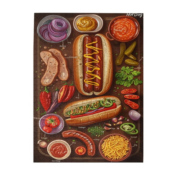 500 pcs Classic Hot Dog jigsaw puzzles 500 pieces,Unique Artwork for Adults,Vibrant Design,Funny Food Art Hot Dog Wooden Puzzles 500 Piece,Impossible Hard Difficult Challenging Puzzles for Adults