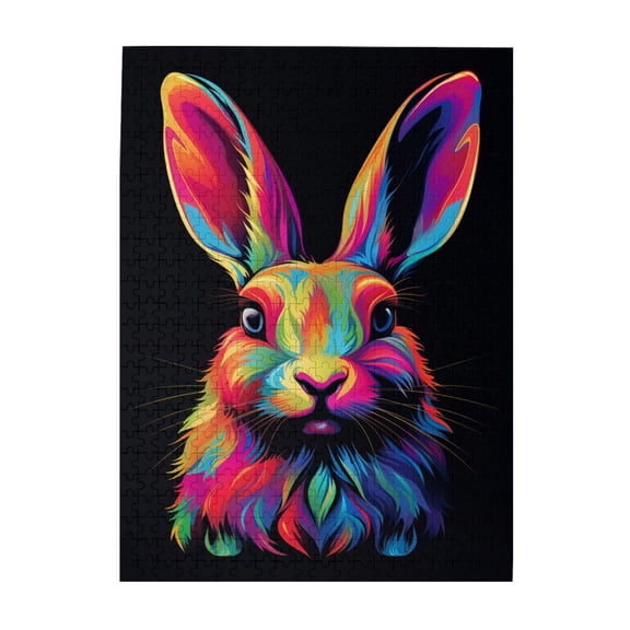 500 pcs Colorful Rabbit 500 Piece Animal Puzzles,Wonderful Imagination,Relax Yourself,Stunning Artwork Of Colorful Rabbit Wooden Puzzle,For Rabbit Lovers Gifts,Creative Activity Hobbies For Adults