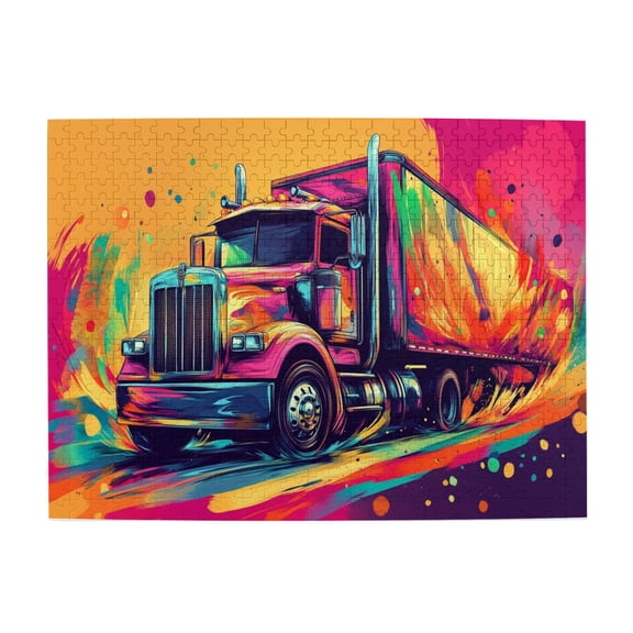 500 pcs Colorful truck 500 Piece Wooden Puzzles,Wonderful imagination,Stunningly Vibrant Colors,Funny Colorful truck Puzzle 500 Piece,Gift for Truck Enthusiast,Creative Activity Hobbies for Adults