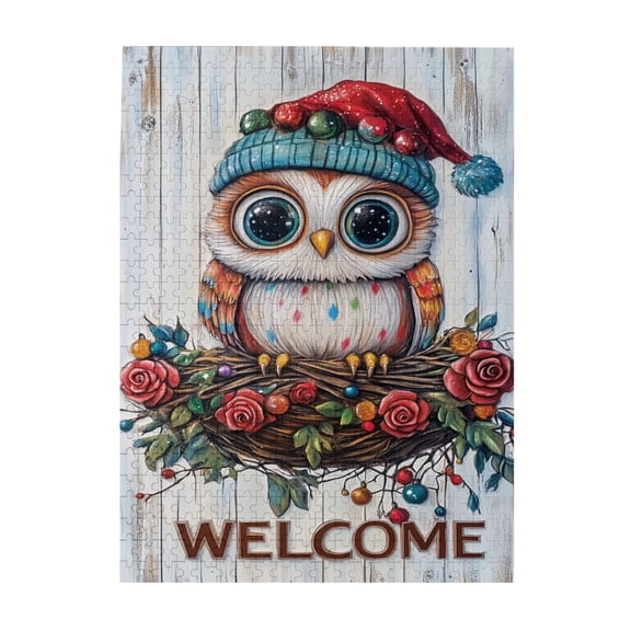 500 pcs Cute Owl Welcome Slogan 500 Piece Puzzle For Adults,Challenging Brain Exercise,Funny Owl Modern Art Wooden Puzzle,Unique And Beautiful Design,For Animal Lovers Gifts,Stress Relieving Puzzle