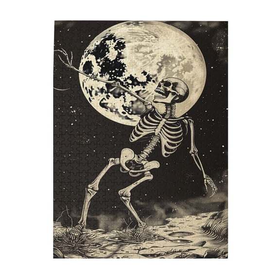 500 pcs Dancing Skeleton & Moon Funny Puzzle 500 Piece,Unique Artwork For Adults,Exquisite Dancing Skeleton & Moon Modern Art Wooden Puzzles,Impossible Hard Difficult Challenging Puzzles For Adults