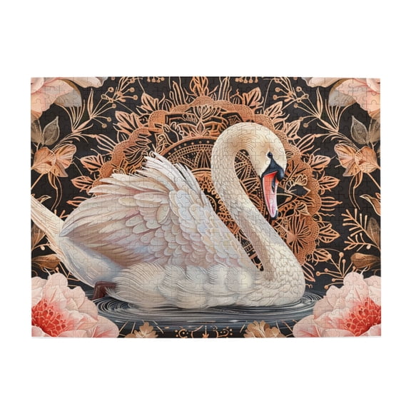 500 pcs Enchanting White Swan & Flower 500 Piece Wooden Puzzles,Unique Artwork for Adults,Exquisite White Swan Art Funny Puzzles 500 Piece,Impossible Hard Difficult Challenging Puzzles for Adults