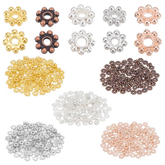 500 pcs Flower Alloy Bead Spacers with Large Hole for DIY Jewelry Making 5 Mixed Colors 5x1.5mm Hole: 1mm