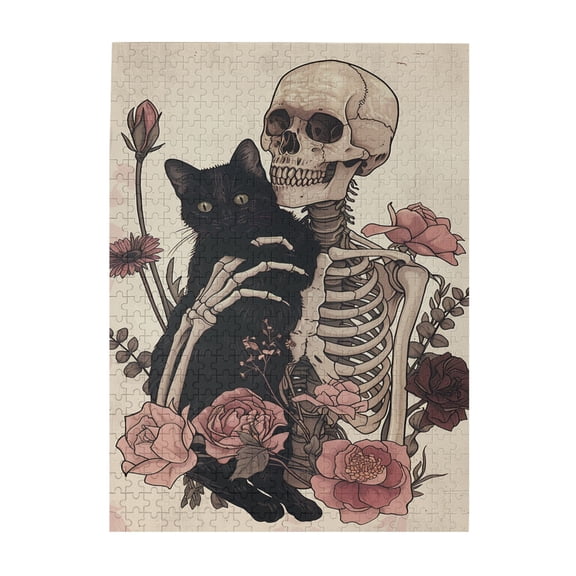 500 pcs Flower Skeletons & Black Cat Wooden Puzzles For Adults 500 Pieces,Creative Activity Hobbies For Adults,Unique And Beautiful Design,Impossible Hard Difficult Challenging Puzzles For Adults