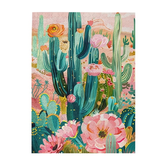 500 pcs Flowering Cactus 500 Piece Wooden Puzzles,Challenging Brain Exercise,Stress relieving pleasure,Charm Flowering Cactus Fun Puzzles,Impossible Hard Difficult Challenging Puzzles for Adults