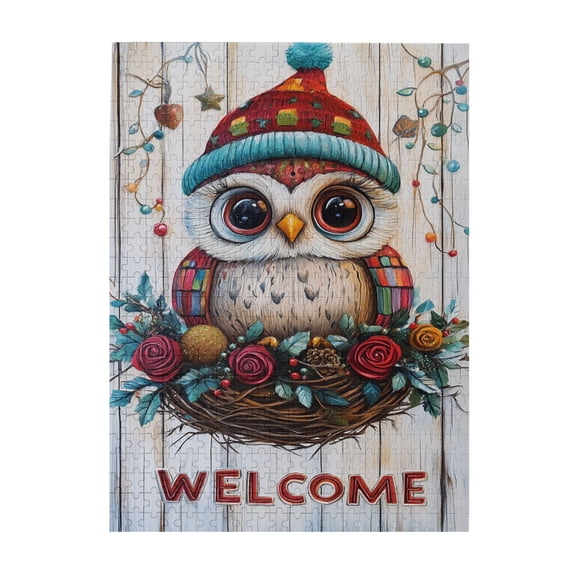 500 pcs Funny Owl & Flower Welcome Slogan 500 Piece Puzzle For Adults,Challenging Brain Exercise,Exquisite Owl & Flower Modern Art Wooden Puzzles 500 Piece,Gift For Owl & Flower Lovers,Fun Puzzle