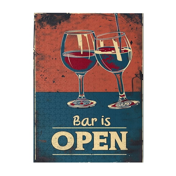 500 pcs Goblet 'Bar Is Open' Slogan 500 Piece Puzzle For Adults,Stress Relieving Pleasure,Funny Artwork For Adults,Classic Goblet Wooden Puzzle,Great For Relaxation And Display For Puzzle Lovers