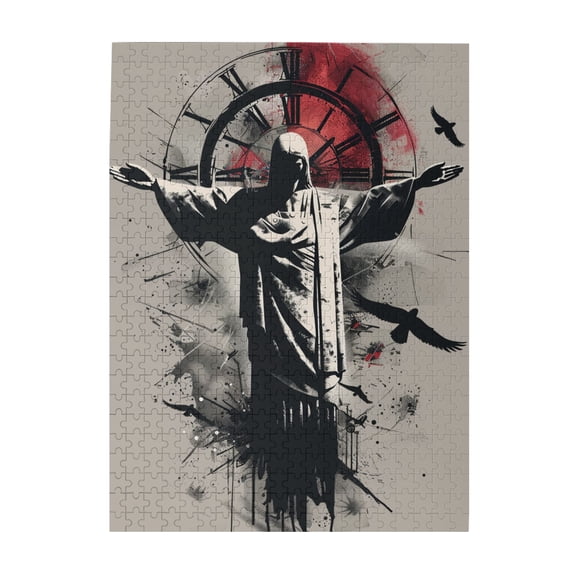 500 pcs God and Clock 500 piece Wooden puzzle for adults,Funny Artwork for Adults,Stress relieving pleasure,Classic God and Clock Wood Puzzle,Great for Relaxation and Display for Puzzle Enthusiasts