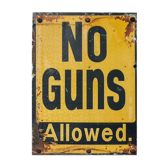 500 pcs Guns Warning No Guns Allowed Slogan Wooden puzzles for adults 500 pieces,Challenging Brain Exercise,Unique Artwork for Adults,Classic Guns Warning Slogan Wooden Puzzles,Stunning Artwork