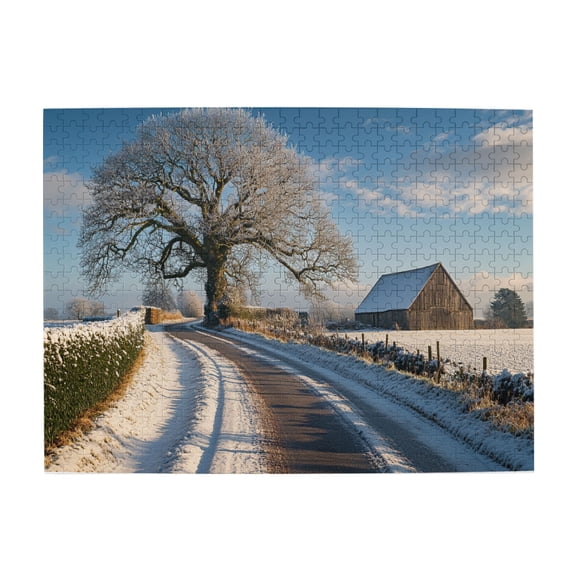 500 pcs Highway snow scenery Wooden puzzles for adults 500 pieces,Unique Artwork for Adults,Challenging Brain Exercise,Charm Highway snow scenery Funny Puzzle 500 Piece,Gift for Friends and Family
