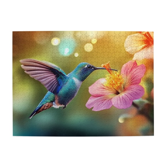 500 pcs Hummingbirds collect honey Wooden puzzles for adults 500 pieces,Challenging Brain Exercise,Modern Art Hummingbirds collect honey Funny Puzzle,Unique and Beautiful Design,Stunning Artwork