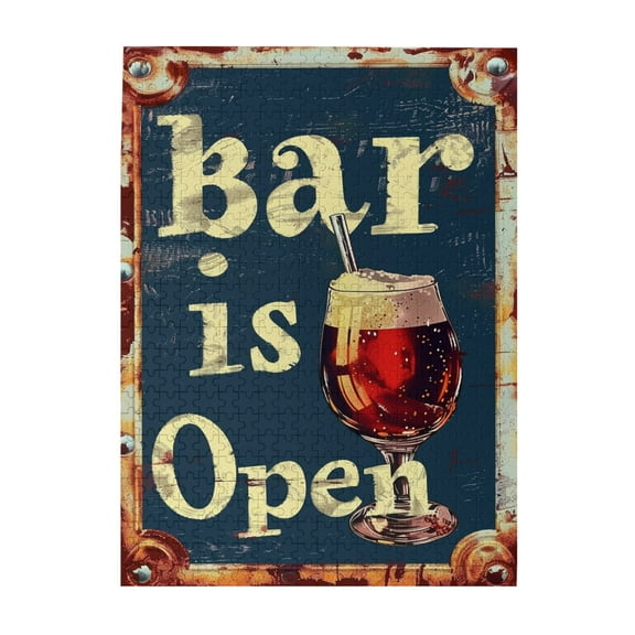 500 pcs Jigsaw Puzzles 500 Pieces Beer 'Bar Is Open' Slogan,Stress Relieving Pleasure,Vintage Style Beer Wooden Puzzle,500 Piece Jigsaw Puzzle For Adults Challenging Puzzle Perfect For Game Night
