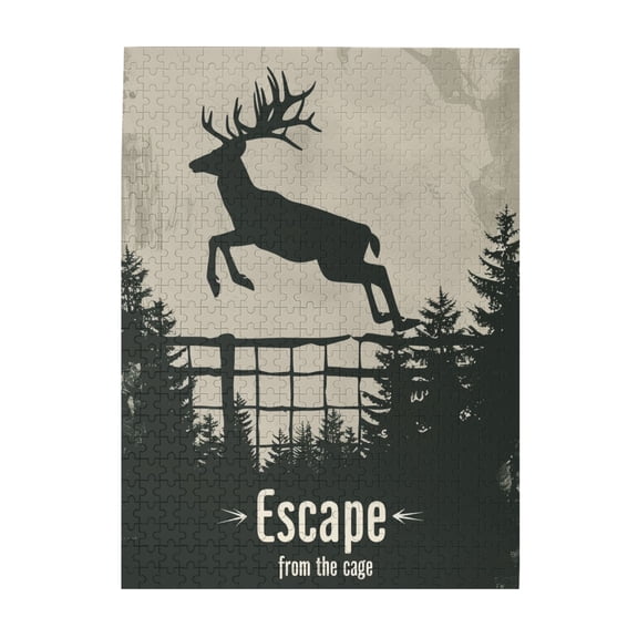 500 pcs Jumping deer Escape from the Cage Slogan 500 Piece Wooden Puzzles,Stress relieving pleasure,Unique Colors,500 Piece Jigsaw Puzzle for Adults Challenging Puzzle Perfect for Game Nights