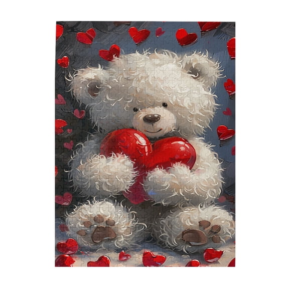500 pcs Lovely Muppet Bear And Red Heart 500 Piece Wooden Puzzles,Stunningly Vibrant Colors,Stress Relieving Pleasure,500 Piece Jigsaw Puzzle For Adults Challenging Puzzle Perfect For Game Night