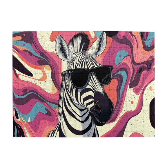 500 pcs Modern Art Cool Zebra 500 Piece Vibrant Jigsaw Puzzle,whimsical Jigsaw Pieces,Challenging Brain Exercise,Funny Cool Zebra Wooden Puzzles,Great for Relaxation and Display for Puzzle Lovers