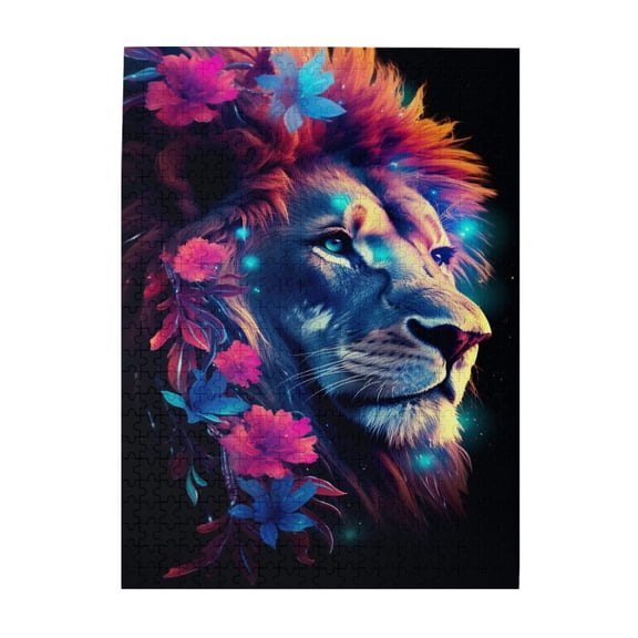 500 pcs Modern Art Flower Lion Wooden Puzzles 500 Piece,Vibrant And Beautiful Design,Stunningly Vibrant Colors,Charm Flower Lion Puzzle,Gift For Lion Enthusiast,Creative Activity Hobbies For Adults