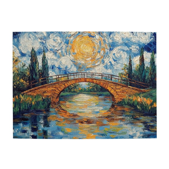 500 pcs Moonlight Bridge puzzles for adults 500 pieces,Unique and Beautiful Design,Vibrant Colors,Oil Painting Style Moonlight Bridge Vintage Art Wooden Puzzle 500 Piece,High difficulty puzzle