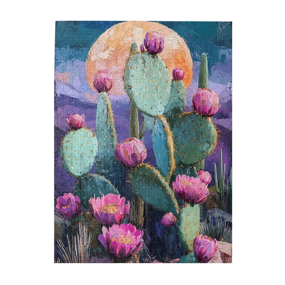 500 pcs Moonlight Cactus Flower 500 piece puzzle for adults,Unique and Beautiful Design,Stunning Artwork of Moonlight Cactus Flower Wooden Puzzles 500 Piece,for Cactus Lovers Gifts,Funny Puzzles