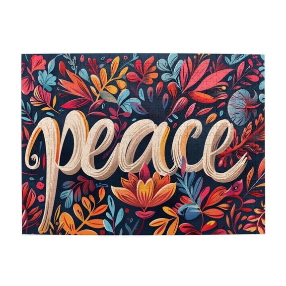 500 pcs Peace Slogan Colorful Flower jigsaw Wood puzzle 500 pieces,Stunningly Vibrant Colors,Unique Artwork for Adults,500 Piece Jigsaw Puzzle for Adults Challenging Puzzle Perfect for Game Nights