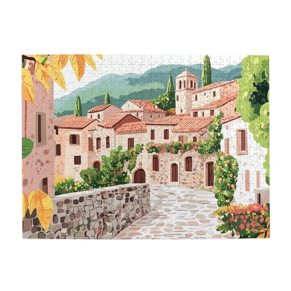 500 pcs 500 Piece Charm Wooden Puzzles European Town,Challenging Brain Exercise,Unique Artwork for Adults,European Town Enchanting scenery Puzzle,Gift for scenery Lovers,Stress relieving pleasure