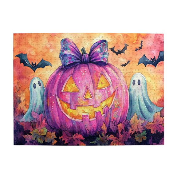 500 pcs 500 Piece Cute Phantom & pumpkin head,Challenging Brain Exercise,Vibrant Colors,Funny Phantom & pumpkin head Wooden Puzzle 500 Piece,Great for Relaxation and Display for Puzzle Enthusiasts