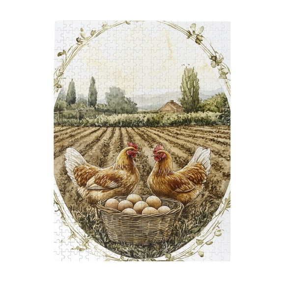 500 pcs 500 Piece Vibrant Jigsaw Puzzle Rural cock & Eggs,Unique and Beautiful Design,Classic Rural cock & Egg Wooden Puzzles,Gift for Rustic Life Lovers,Stress relieving pleasure,Stunning Artwork