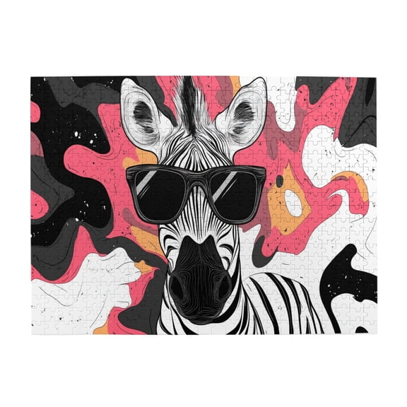 500 pcs 500 Piece Vibrant Jigsaw Puzzle Sunglasses Cool Zebra,Stunningly Vibrant Colors,Fun Artwork for Adults,Challenging Brain Exercise,Modern Art Sunglasses Cool Zebra Wooden Puzzles 500 Piece