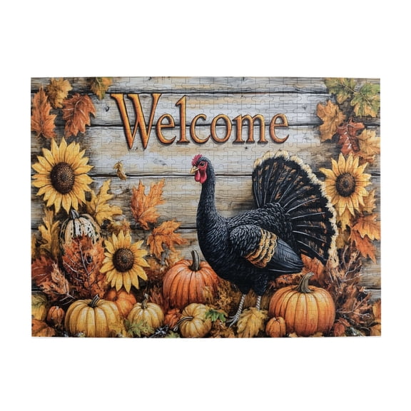 500 pcs 500 Piece Vibrant Jigsaw Puzzle Turkeys & Pumpkin Welcome Slogan,Thanksgiving Gift,Challenging Brain Exercise,Vibrant Colors,Funny Turkeys & Pumpkin Wooden Puzzles 500 Piece,Relax yourself