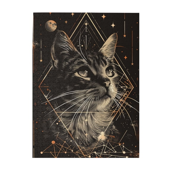 500 pcs 500 Piece Vibrant Wooden Jigsaw Puzzle Cat gazing up at starry sky,Fun Artwork for Adults,Whimsy Jigsaw Pieces,500 Piece Jigsaw Puzzle for Adults Challenging Puzzle Perfect for Game Nights
