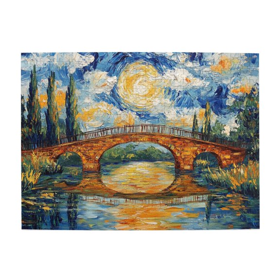 500 pcs 500 Piece Vibrant Wooden Jigsaw Puzzle Moonlight Bridge,Unique Artwork for Adults,Exquisite Moonlight Bridge Whimsy Jigsaw Pieces 500 Piece,Gift Suitable Family Friends,Stunning Artwork