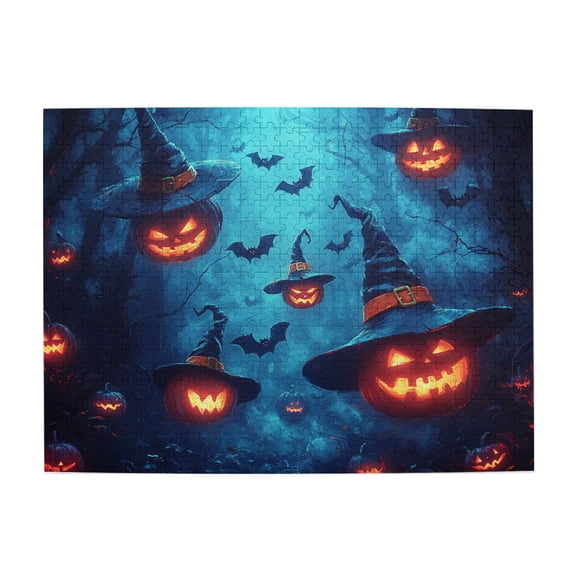 500 pcs 500 Piece Vibrant Wooden Jigsaw Puzzle Wizard hat pumpkin lantern,Creative Activity Hobbies for Adults,Holiday Gifts,Charm Wizard hat pumpkin lantern Whimsy Jigsaw Pieces,for Puzzle Lovers