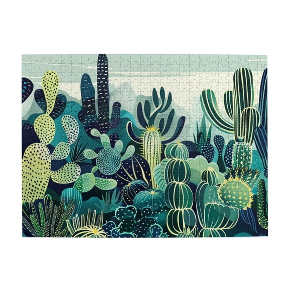 500 pcs 500 Piece Wooden Puzzles Abstract Green cactus,Challenging Brain Exercise,Exquisite Green Cactus Stress relieving puzzle 500 Piece,Impossible Hard Difficult Challenging Puzzles for Adults