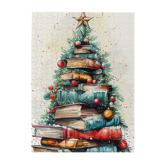 500 pcs 500 Piece Wooden Puzzles Christmas Tree & Book,Unique Artwork for Adults,Challenging Brain Exercise,Enchanting Christmas Tree & Book Wood Puzzle 500 Piece,Funny Gift for Puzzle Enthusiast