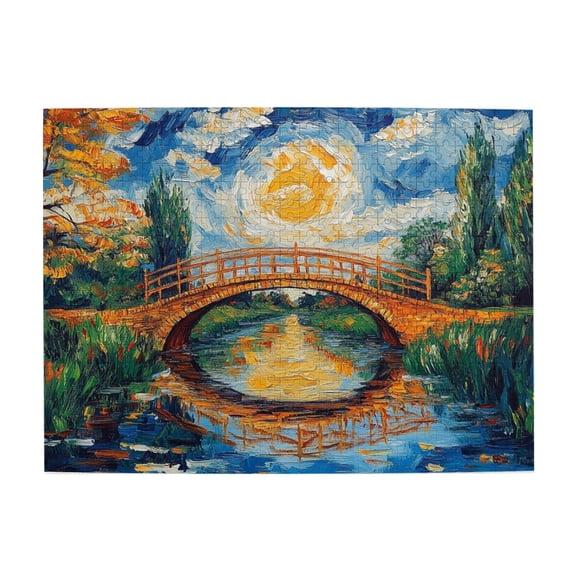 500 pcs 500 Piece Wooden Puzzles Moonlight Bridge,Challenging Brain Exercise,beauty Moonlight Bridge Oil Painting Style Whimsy Jigsaw Pieces 500 Piece,for Vintage Art Lovers Gifts,Fun Wood Puzzles
