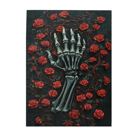 500 pcs 500 Piece Wooden Puzzles Rose Skeleton Hand,Challenging Brain Exercise,Funny Artwork for Adults,Chic Rose Skeleton Hand Puzzle 500 Piece,for Puzzle Lovers,Relax yourself,Fun Wood Puzzle