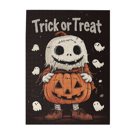 500 pcs 500 Piece Wooden Puzzles Trick Or Treat Slogan Pumpkin Muppet,Vibrant Design,Challenging Brain Exercise,Classic Holiday Gifts,Fun Pumpkin Muppet Puzzle,Creative Activity Hobbies For Adults