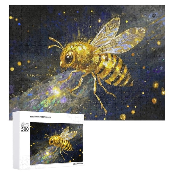 500 pcs Puzzle  Golden Abstract Bee Wooden Jigsaw for Adults  Aesthetic Bee Art Puzzle for Wall Decor, Relaxing & Challenging Yet Fun 500 piece Puzzle for Adults