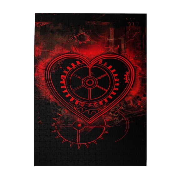 500 pcs Red Heart Mechanical Gears 500 Piece Puzzle For Adults,Unique And Beautiful Design,Modern Style Red Heart Gears Wooden Puzzles 500 Piece,Great For Relaxation And Display For Puzzle Lovers
