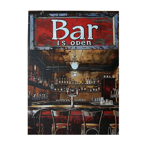 500 pcs Retro Bar 'Bar Is Open' Slogan Puzzles For Adults 500 Pieces,Unique And Beautiful Design,Stress Relieving Pleasure,Classic Bar Wooden Puzzle,For Wine Lovers Gift,Unique Artwork For Adults