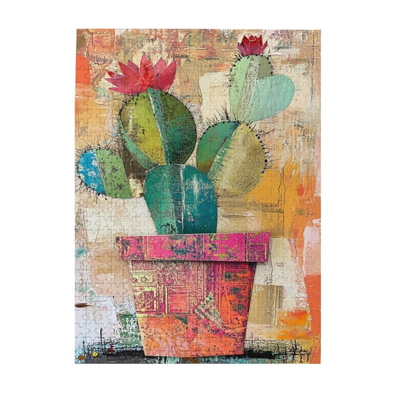 500 pcs Retro Potted Cactus 500 Piece Wooden Puzzles,Challenging Brain Exercise,Vibrant Design,Classic Potted Cactus Stress relieving puzzle,Great for Relaxation and Display for Puzzle Enthusiasts