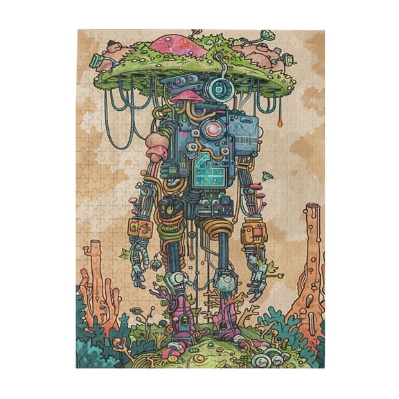 500 pcs Robots And Plants Puzzles For Adults 500 Pieces,Challenging Brain Exercise,Unique Artwork For Adults,Funny Robots And Plants Modern Art Wooden Puzzle,Gift For Puzzle & Plant Enthusiast