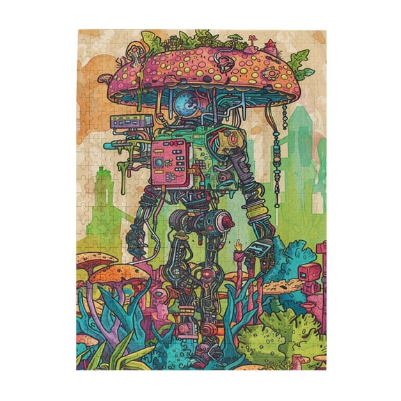 500 pcs Robots & Plants Puzzles For Adults 500 Pieces,Vibrant Design,Whimsical Jigsaw Pieces,Funny Robots & Plants Wooden Puzzle 500 Piece,Impossible Hard Difficult Challenging Puzzles For Adults