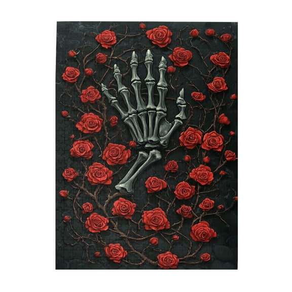 500 pcs Rose Skeleton Hand jigsaw puzzles 500 pieces,Unique Artwork for Adults,Challenging Brain Exercise,Modern Art Rose Skeleton Hand Wooden Puzzle 500 Piece,Gift for Puzzle & Rose Enthusiast