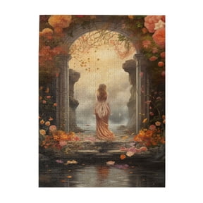 500 pcs Rose Woman 500 Piece Wooden Puzzles,Stress Relieving Pleasure,Stunningly Vibrant Colors,Enchanting Vintage Art Puzzle 500 Piece,Stunning Artwork Of Rose Woman,Stress Relieving Pleasure