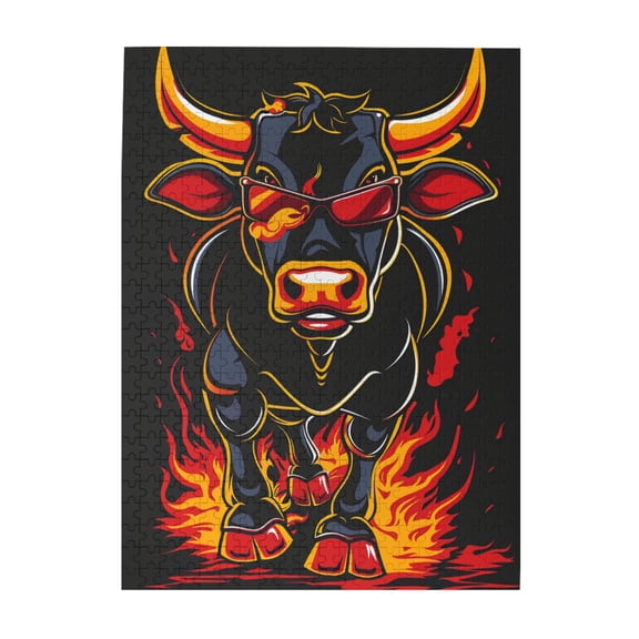 500 pcs Running Black Bull Wooden puzzles for adults 500 pieces,Unique and Beautiful Design,Funny Running Black Bull Stress relieving puzzle,Impossible Hard Difficult Challenging Puzzles for Adults