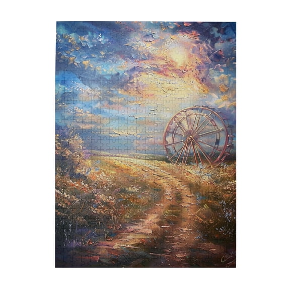 500 pcs Rural Path And Ferris Wheels Wooden Puzzles 500 Piece,Stress Relieving Pleasure,Charming Rural Scenery Exquisite Puzzle 500 Pice,Impossible Hard Difficult Challenging Puzzles For Adults
