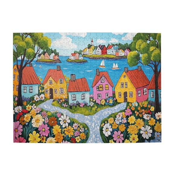 500 pcs Seaside Garden House 500 Piece Wooden Puzzles,Challenging Brain Exercise,Stress relieving pleasure,Creative Activity Hobbies for Adults,Great for Relaxation and Display for Puzzle Lovers